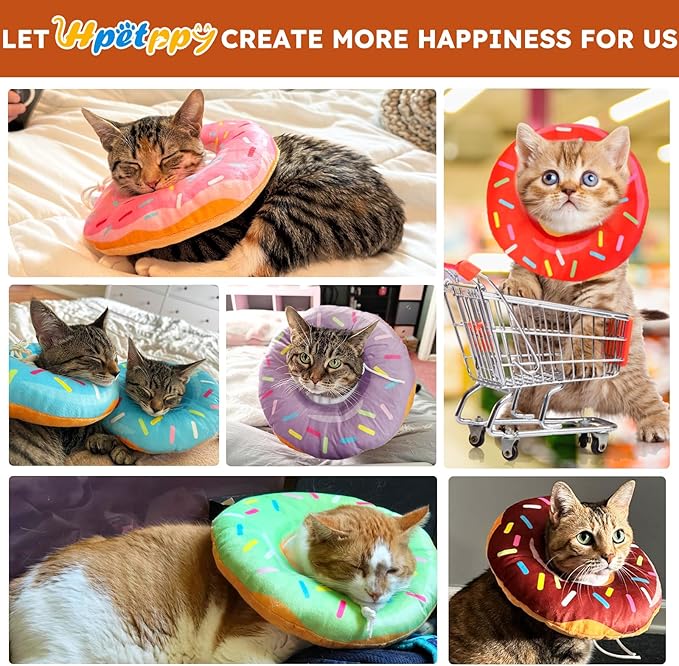 Cat Cone Collar Soft, Cat Recovery Collar for Wound Healing Cute Donut Adjustable Kitten Cones to Stop Licking Comfortable Lightweight Neck Elizabethan Collars for Cats Kittens After Surgery