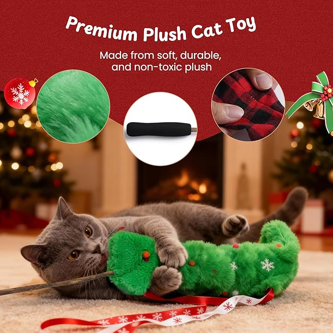 Nocciola 3 PCS Christmas Cat Toys – Natural Catnip and Silvervine Sticks Chew Toys，Cute Reindeer, Tree and Santa Hat Cat Wands，Interactive Teaser Toys for Indoor Cats, Perfect Holiday Present