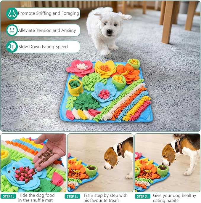 ORIA Snuffle Mat for Dogs, 20x20'' Interactive Dog Puzzle Toy, Non-Slip Treat Feeding Mat for Boredom, Slow Eating, Keep Busy, Pet Foraging Mat for Small Medium Large Dogs Cats Rabbits