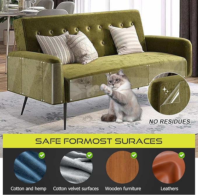 Anti Cat Scratch Furniture Protector, 12-Pack Couch Protector from Cat Claws for Sofa Corners, Walls & Doors – Heavy-Duty, Easy-to-Apply Shields with 72 Twist Pins