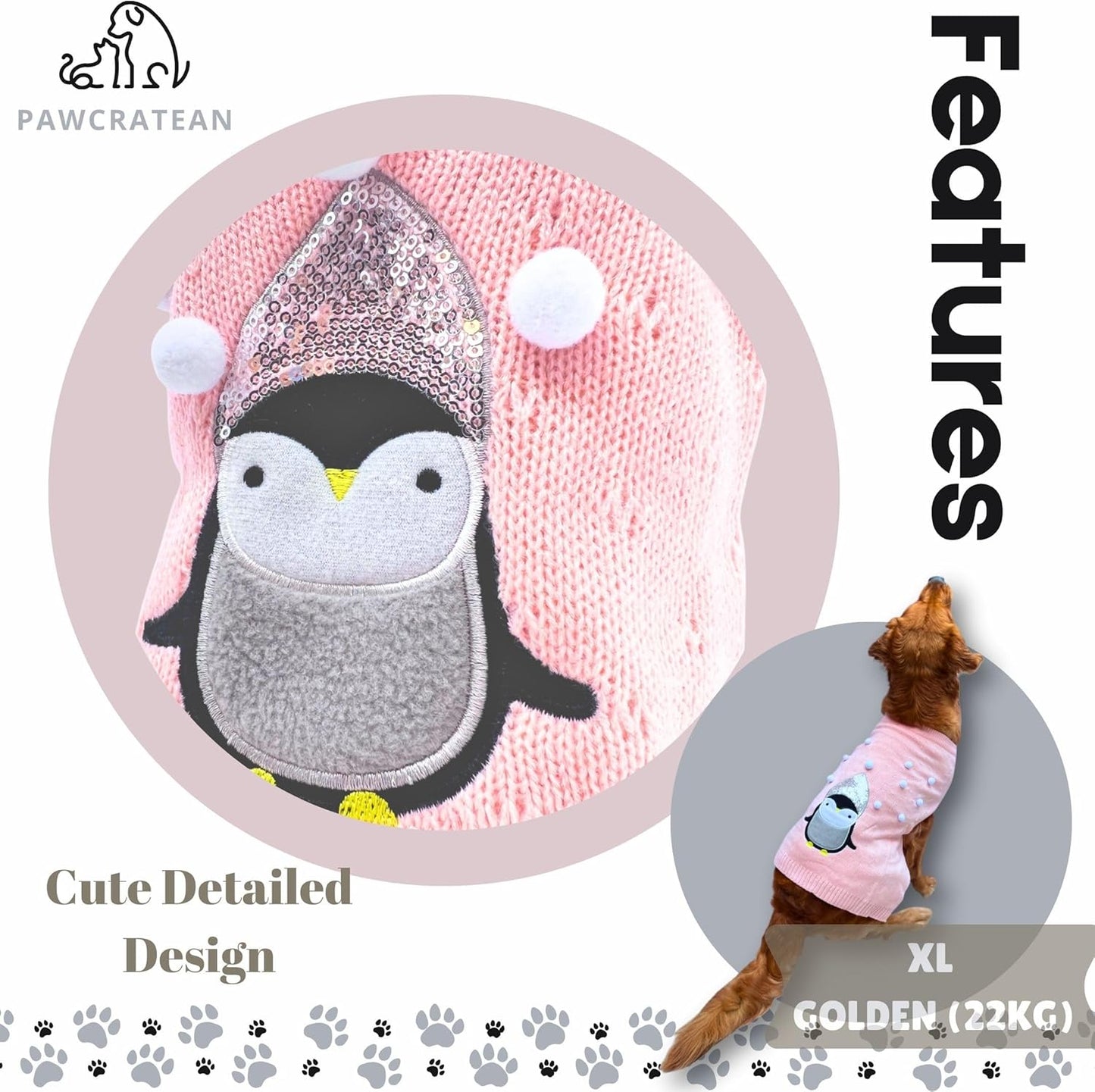 Cute Sweater for Dogs and Cats Soft Flannel Pet Outfit Warm and Cozy Animal Hoodie Small to Large Pet Clothes for Halloween Parties and Everyday Wear (X-Large, Pink Pinguin)