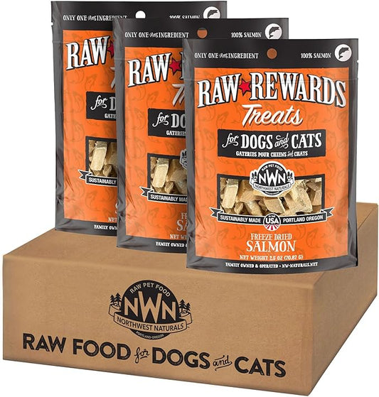 Northwest Naturals Raw Rewards Freeze-Dried Salmon Treats for Dogs and Cats - Bite-Sized Pieces - Healthy, 1 Ingredient, Human Grade Pet Food, All Natural, Proudly Made in USA, 2.5 Oz (Pack of 3)
