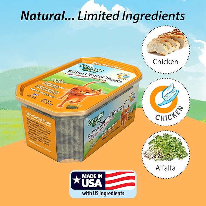 Emerald Pet 856916006144 11 oz Feline Dental Treat Tub Chicken