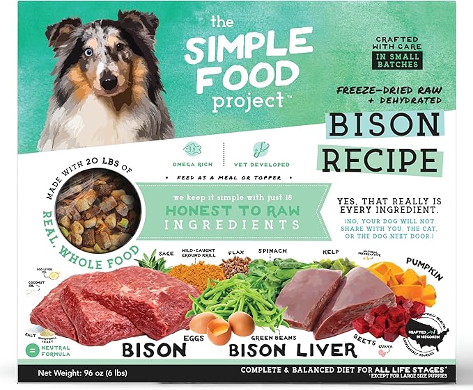 Simple Food Project - Bison Recipe - Freeze Dried Raw Food for Dogs - 96oz