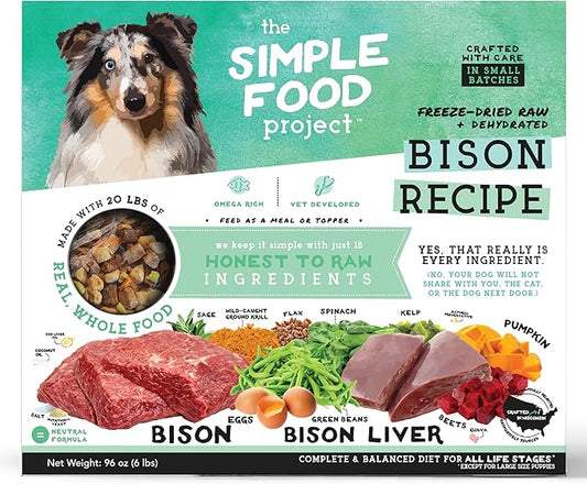 Simple Food Project - Bison Recipe - Freeze Dried Raw Food for Dogs - 96oz