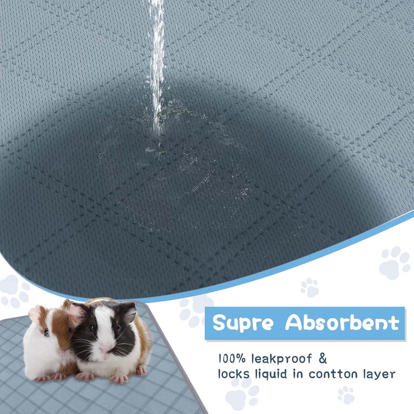 6 Packs Washable Guinea Pig Cage Liners, Waterproof Guinea Pig Pee Pads Reusable Absorbent Bedding Anti Slip Mats for Small Animals Bunny Rabbit Hamster (12 x 12in)