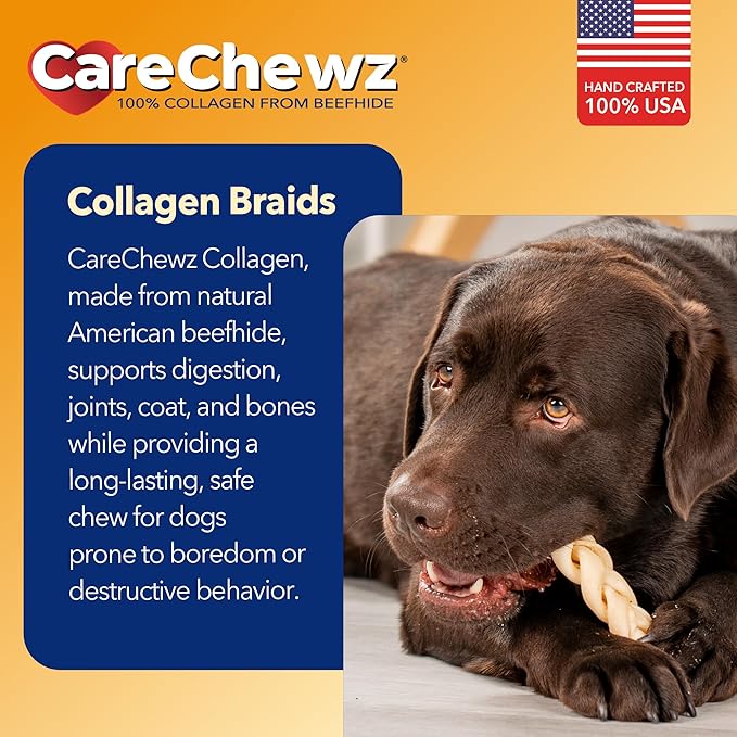 Pet Factory - CareChewz Beef Collagen Dog Treats (Pack of 5, 6-7 inch Skinny Braid Sticks), USA Made Beefhide Dog Chews, Support Joints, Dental Health, Reduce Inflammation & Promote Healthy Coats