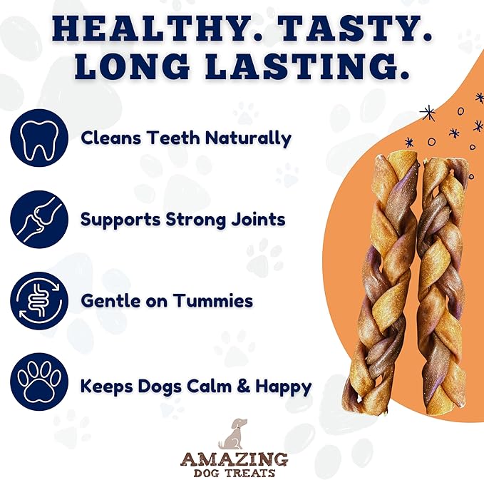 Amazing Dog Treats - 6 Inch Braided Collagen Sticks for Dogs - (10 Count) - Collagen Bully Sticks for Dogs