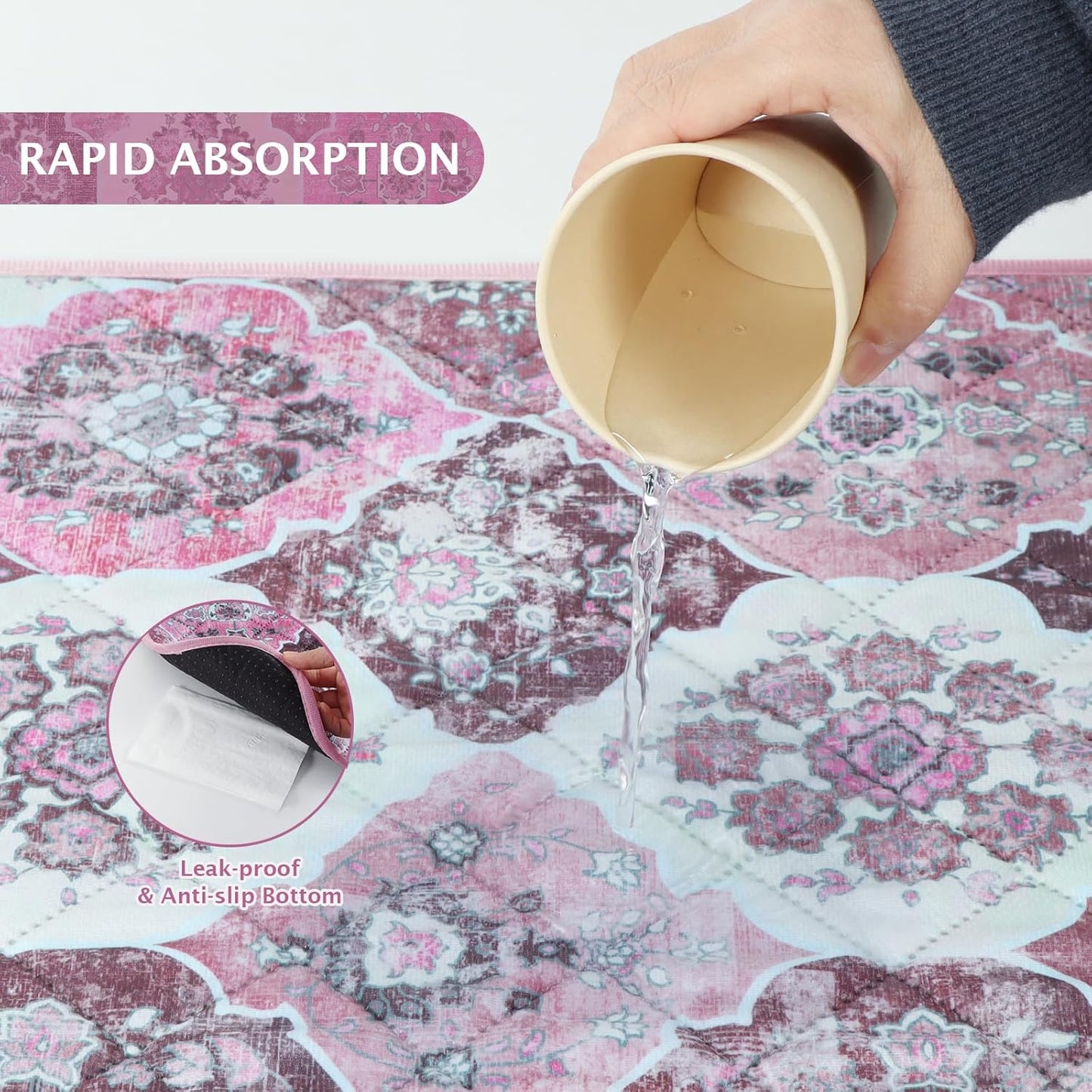 IEUUMLER Washable Pee Pads for Dogs, 2 Pack Reusable Pee Pads for Dogs Non-Slip Grip, Super Absorbent Waterproof Puppy Pads for Potty Training, Playpen, Crate, Whelping Box EU011 Pink, 36x24