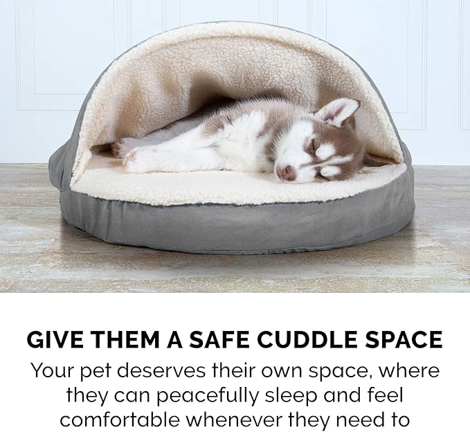 Furhaven 26" Round Memory Foam Dog Bed for Medium/Small Dogs w/ Removable Washable Cover, For Dogs Up to 30 lbs - Sherpa & Suede Snuggery - Gray, 26-inch