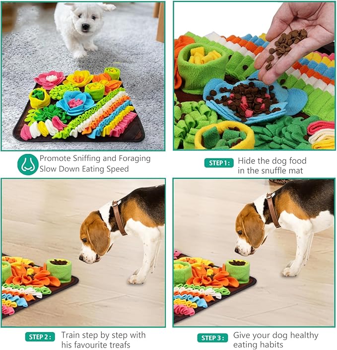 ORIA Snuffle Mat for Dogs, Interactive Sniff Mat for Slow Eating and Keep Busy, Dog Puzzle Toy for Boredom, Encourages Natural Foraging Skills, for Dogs Cats Rabbits, 15.4x15.4''