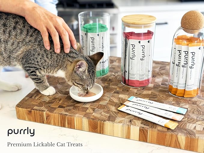 Purrly Lickable Cat Treat Healthy Human-Grade Tuna & Turkey with L-Lysine & Astaxanthin for Immunity (30 Count) Soft Healthy Low Calorie Hydrating Interactive Snack