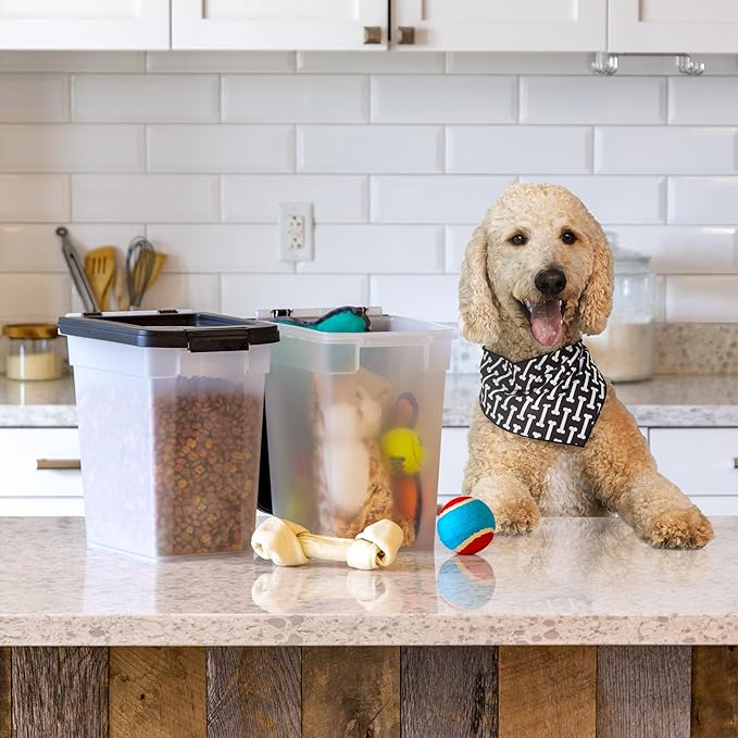 IRIS USA Airtight Dog Food Storage Container, Up to 10 lbs Each, 2 Pack, for Dog Cat Bird and Other Pet Food Storage Bin, Keep Fresh, Translucent Body, BPA Free, Clear/Black