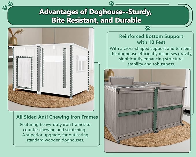 55" Extra Large Outdoor Dog House Weatherproof Wooden Doghouse Indoor for Large Breed Dogs with Anti Bite Frames with Window,10 Elevated Feet, Reinforced Bottom for Pet Up to 220LBS