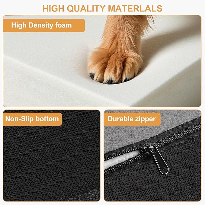 JOEJOY Curved Dog Stairs Ramp for High Beds 19" H, 4-Step Dog Steps for Small Dogs and Cats, Pet Stairs for High Bed Climbing, Non-Slip Balanced Pet Step Indoor, Grey