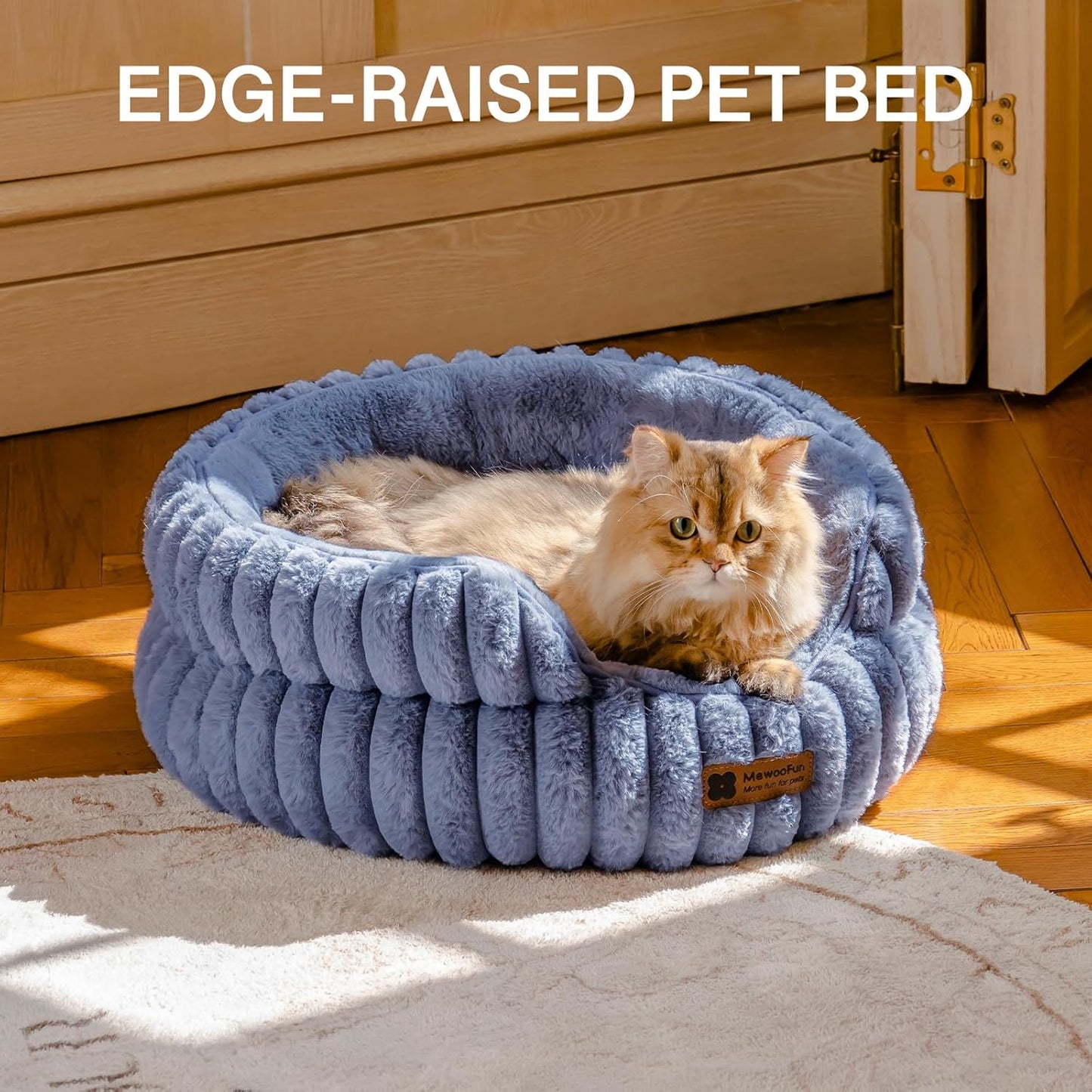 MEWOOFUN Washable Small Dog Bed, Cat Beds for Indoor Cats with Anti-Slip Bottom, Round Pet Bed for Puppy and Kitten (Blue, 24"x24"x9")