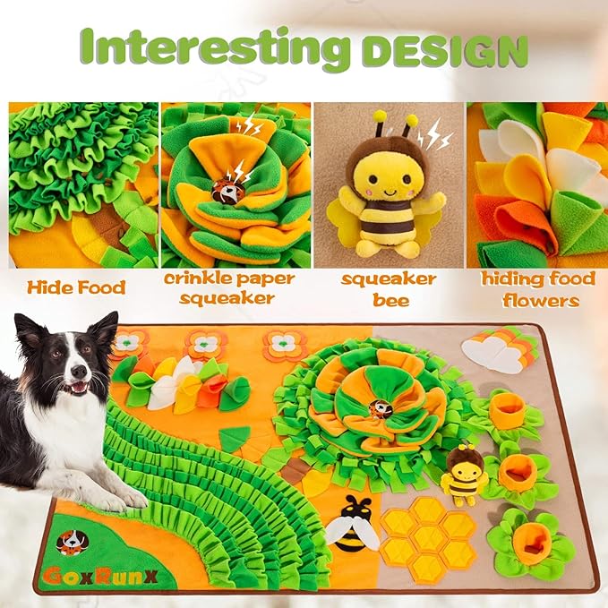 Snuffle Mat for Dogs 40'' X 27'' Large Dog Feeding Mats Pet Sniff Nosework Slower Feeder Interactive Dog Mat for Stress Relief Encourage Natural Foraging (Orange)