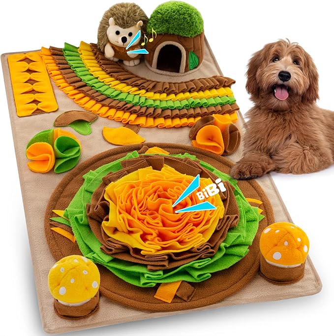 Pet Snuffle Mat for Dogs Hedgehog Puzzle Toy Large Sniffing Mat with Squeaky Mushrooms Portable Indoor/Outdoor Digging Mat for Foraging Skills & Stress Relief
