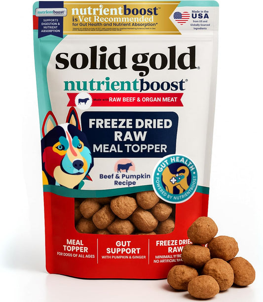 Solid Gold Freeze Dried Dog Food - W/Real Beef, Pumpkin & Superfoods - Freeze Dried Raw Dog Food Toppers for Picky Eaters to Serve as a Nutrient-Dense Meal Topper or High Protein Treats - 12oz