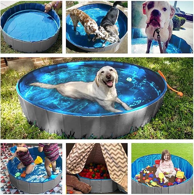 Jasonwell Foldable Dog Pet Bath Pool Collapsible Dog Pet Pool Bathing Tub Kiddie Pool Doggie Wading Pool for Puppy Small Medium Large Dogs Cats and Kids 71" Grey