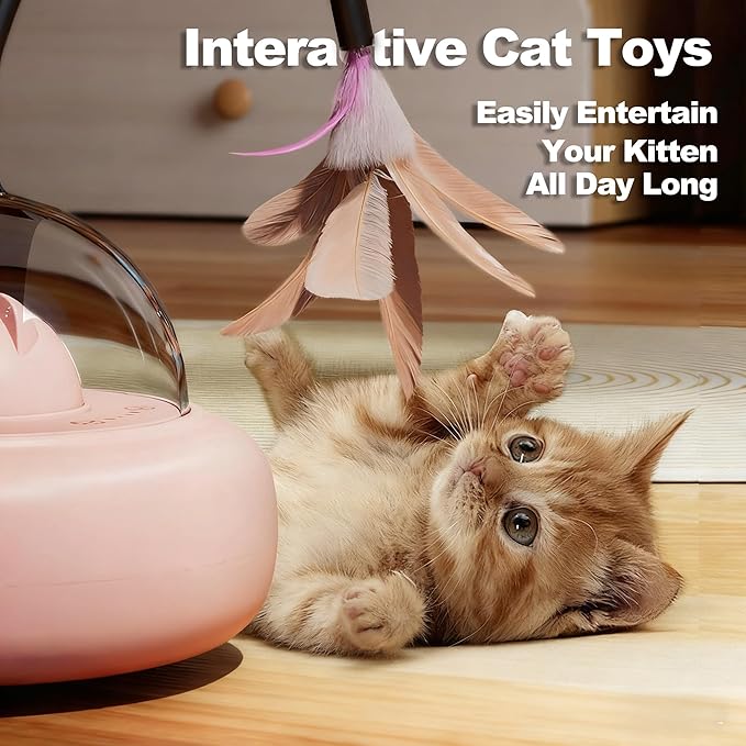 2 in 1 Rechargeable Interactive Cat Toys for Indoor Cats Self Play, Automatic Kitten Toys with Feather Wand and Laser Pointer for Cat Gifts (Cream Coffee)