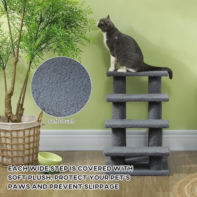 PawHut 25" 4-Step Multi-Level Carpeted Cat Scratching Post Pet Stairs - Gray