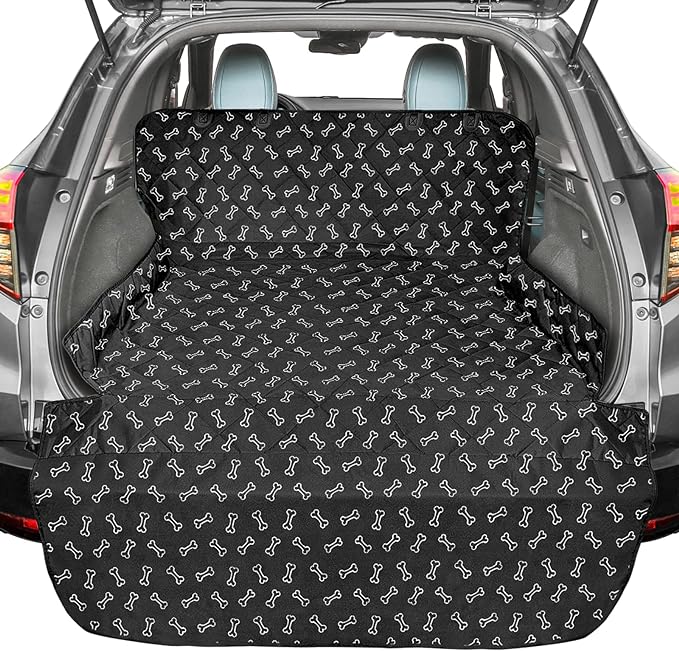 F-color SUV Cargo Liner for Dogs, Water Resistant Pet Cargo Cover Dog Seat Cover Mat for SUVs Sedans Vans with Bumper Flap Protector, Non-Slip, Large Size Universal Fit, Bone
