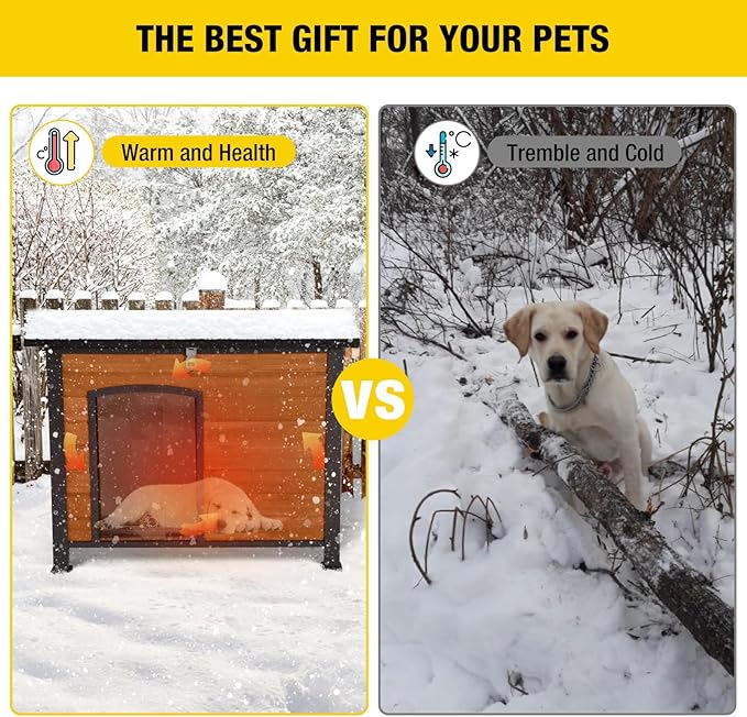 Insulated Outdoor Dog House with Liner for Winter Wooden Dog Kennel with All-Around Iron Frame,Waterproof