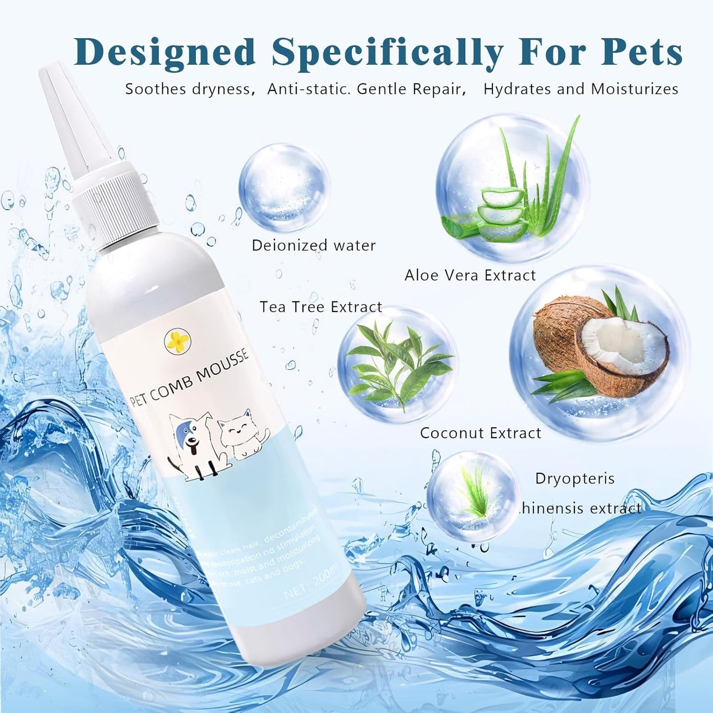 Pet Steam Brush Spray Refill for Dogs & Cats – Concentrated Waterless Shampoo, 3-in-1 Grooming Spray Comb Mist, 1*Shampoo(Steam Brush not Included)