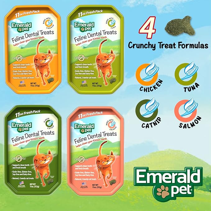 Emerald Pet 856916006144 11 oz Feline Dental Treat Tub Chicken