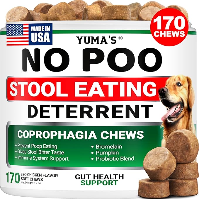 YUMA'S No Poo Chews for Dogs - 170 Count - Coprophagia No Poop Eating Deterrent for Dogs - Stop Eating Poop for Canine - Gut Health - Probiotics & Digestive Enzymes Supplement - Made in USA