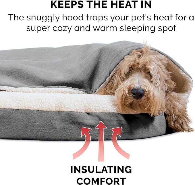 Furhaven 26" Round Memory Foam Dog Bed for Medium/Small Dogs w/ Removable Washable Cover, For Dogs Up to 30 lbs - Sherpa & Suede Snuggery - Gray, 26-inch