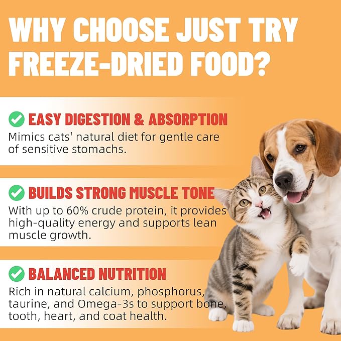 Just Try Freeze-Dried Dog Teats Mix for Dogs & Cats - Chicken, Duck, Salmon, Cod, Liver & Heart - Grain-Free, Training & Treats