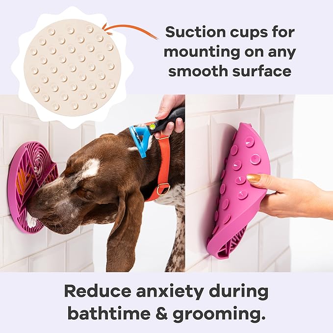 Awoo Paradise - Silicone Dog & Cat Lick Mat and Slow Feeder with Suction Cups - Non-Slip, Dishwasher Safe Pet Dish - Extends Mealtime for Fast Eaters and Reduces Anxiety - for Wet & Dry Food (Almond)
