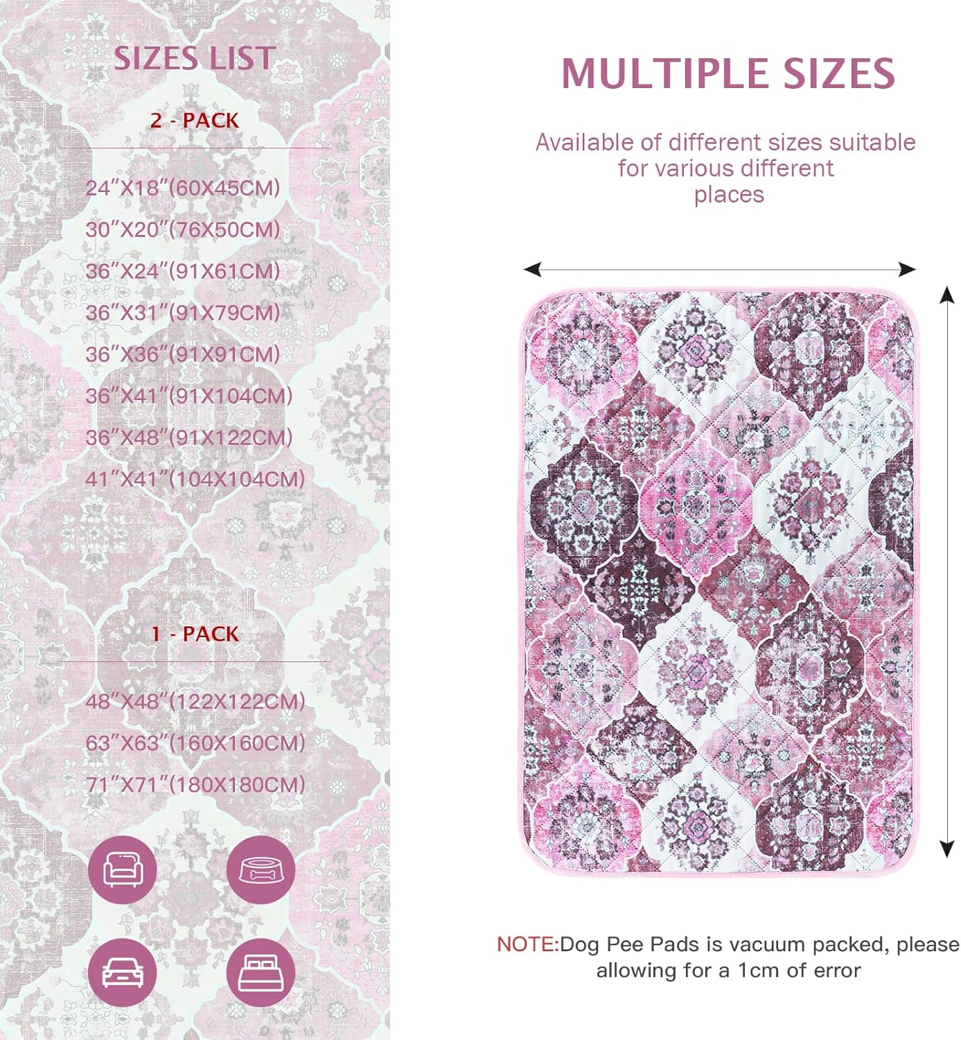 IEUUMLER Washable Pee Pads for Dogs, 2 Pack Reusable Pee Pads for Dogs Non-Slip Grip, Super Absorbent Waterproof Puppy Pads for Potty Training, Playpen, Crate, Whelping Box EU011 Pink, 30x20