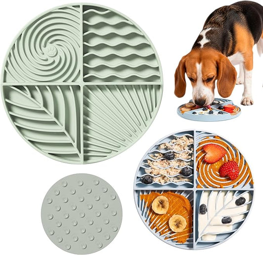 Awoo Paradise - Silicone Dog & Cat Lick Mat and Slow Feeder with Suction Cups - Non-Slip, Dishwasher Safe Pet Dish - Extends Mealtime for Fast Eaters and Reduces Anxiety - for Wet & Dry Food (Sage)