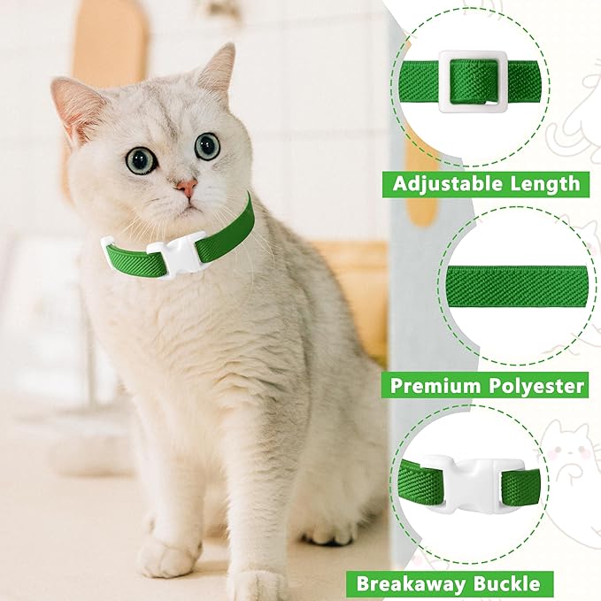 Elastic Cat Collar, Stretch Cat Collar Quick Release, Bright Colors Safety Kitten Collar Adjustable Collar for Kittens, Lightweight Soft Polyester Collars for Boy Girl Cats (Green,L)