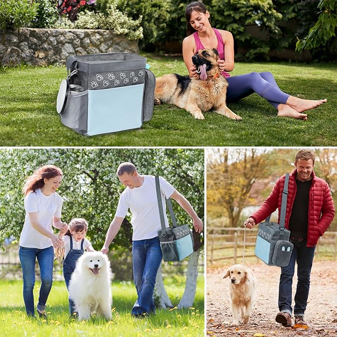 Dog Travel Bag with Treat Pouch, Airline Approved Dog Bags for Traveling, 2 Dog Food Travel Container, 2 Travel Bowls, Weekend Dog Travel Bag for Supplies, Dog Travel Kit Accessories