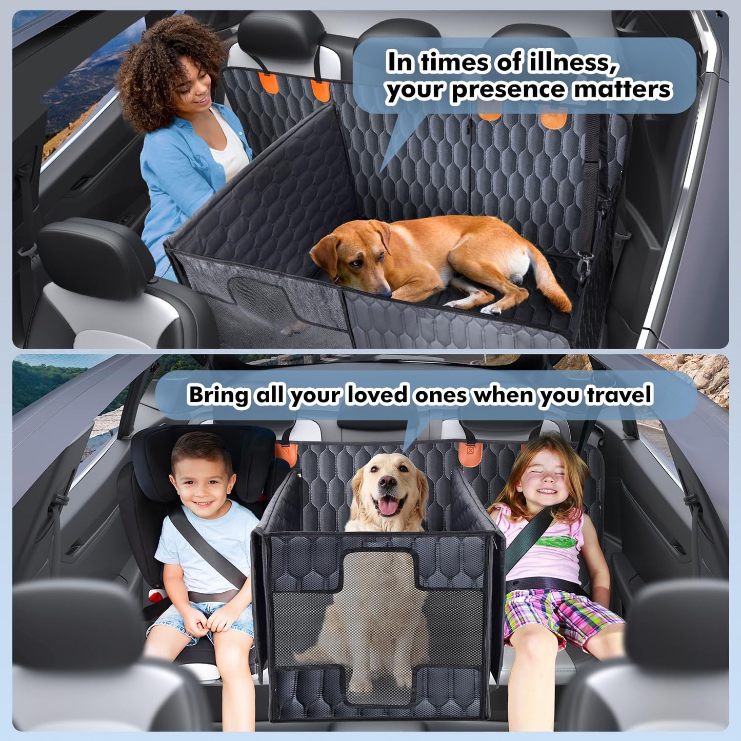 3-in-1 Convertible Dog Car Seat Extender & Booster Seat – 400lb Capacity, Waterproof 600D Oxford with Hard Bottom, Scratch-Proof Hammock for Cars & SUVs