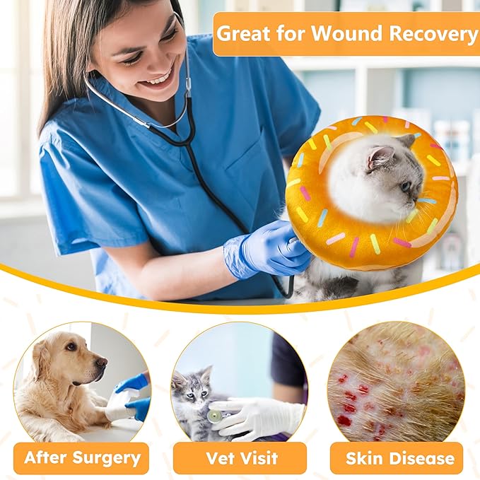 Cat Cone Collar Soft, Cat Recovery Collar for Wound Healing Cute Donut Adjustable Kittens Cones to Stop Licking Comfortable Lightweight Neck Elizabethan Collars for Cats Kittens After Surgery