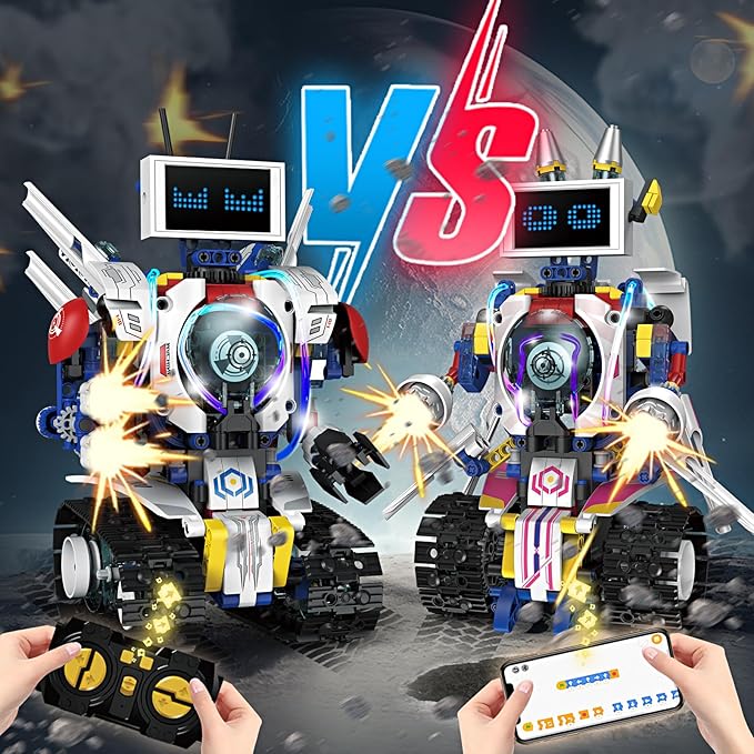 5 in 1 STEM Robot Building Kit, APP & Remote Control Screen Building Toys, Eye Coding Robots Rechargeable, 620Pcs DIY Super Warriors for Kids Learning, Boys Girls Birthday Gifts