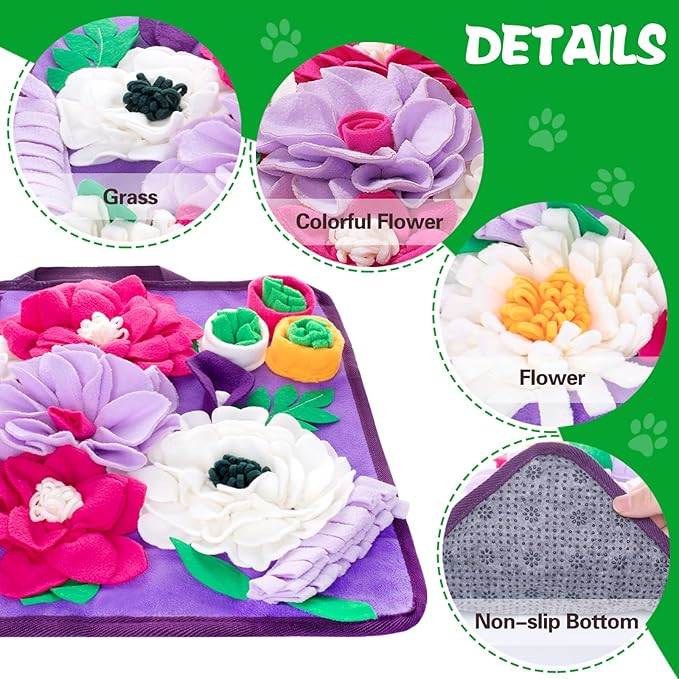 Snuffle Mat for Dogs,Dog Feeding Mat Sniff Mat Interactive Dog Puzzle Mat for Training and Stress Relief Encourages Natural Foraging Skills (Purple)