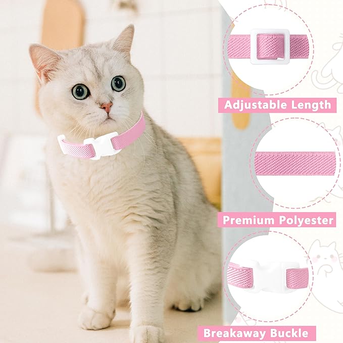 Elastic Cat Collar, Stretch Cat Collar Quick Release, Bright Colors Safety Kitten Collar Adjustable Collar for Kittens, Lightweight Soft Polyester Collars for Boy Girl Cats (Pink,S)