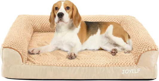 JOYELF Orthopedic Dog Bed for Medium Dogs,U-Shaped Foam Sofa Bed, Bolster Waterproof Pet Bed with Removable Washable Cover and Nonskid Bottom, for Small to Medium Dogs - Khaki