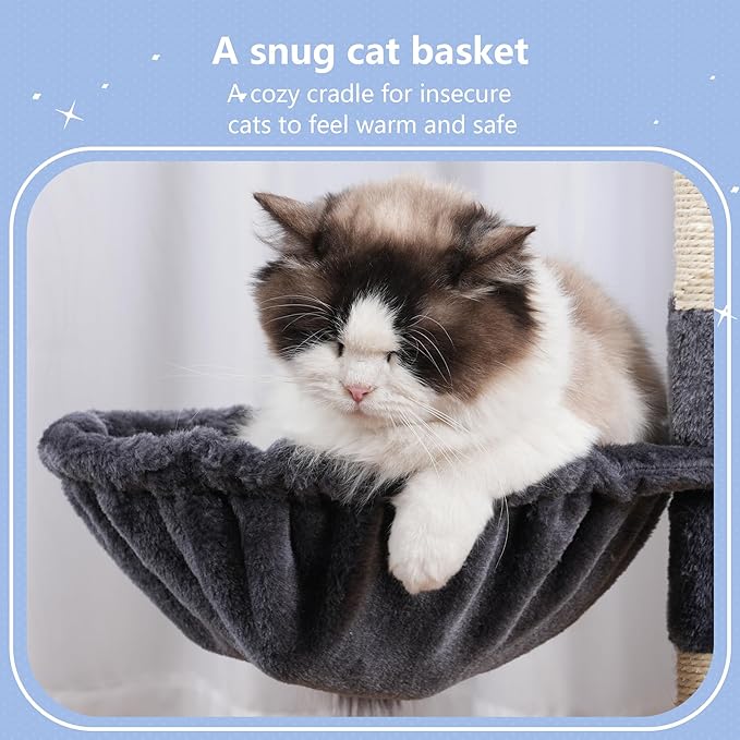 Hey-brother Cat Tree Tower, Scratching Posts with Removable Toys, Cozy Condo, Platform, Hammock, Sisal Scratch Board and Ball for Indoor Kittens, 41.3 Inches, Smoky Gray MPJ008SG