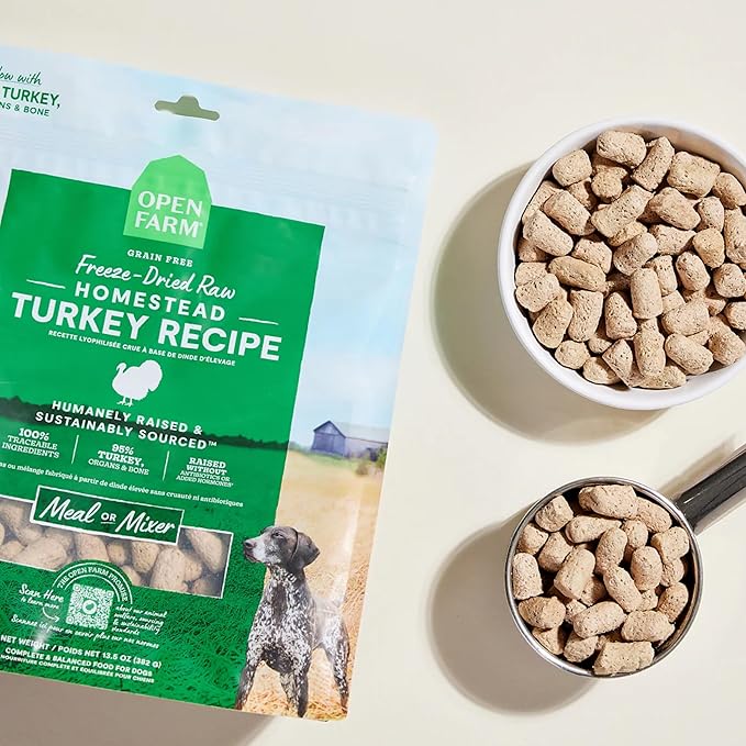 Open Farm, Freeze Dried Raw Dog Food, Morsels with 95% Meat, Organs & Bone, Organic Produce & Superfoods, Complete Meal or Freeze Dried Dog Food Topper, Turkey Recipe, 13.5oz Bag