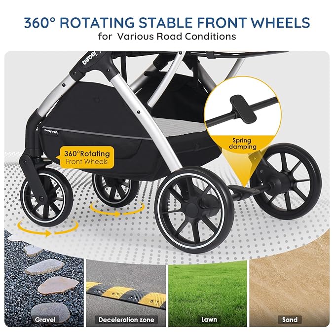 T5 Luxury Pet Stroller for Medium Dog Under 60lbs or 2 Small Dogs & Cats with 180 ̊Canopy, Sun Shades, Auto-Folding Stroller for Multiple Pets（Beige）