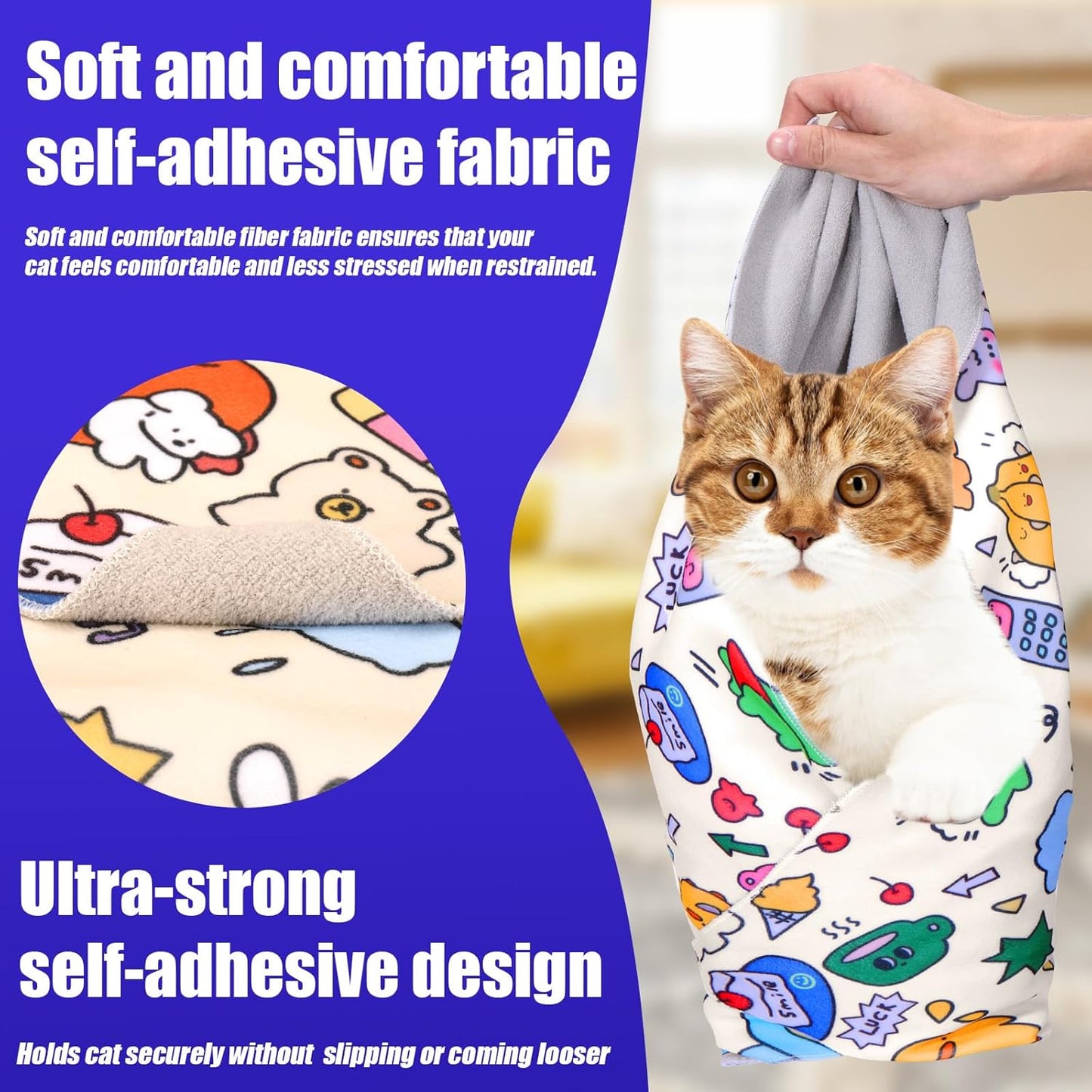 XANGNIER Cat Grooming Wrap with Cat Nail Clippers -Self-Adhesive Cat Swaddle for Nail Clipping, Anti-Scratch &amp; Anti-Escape Cat Restraint for Calm, Safe &amp; Easy Nail Trimming