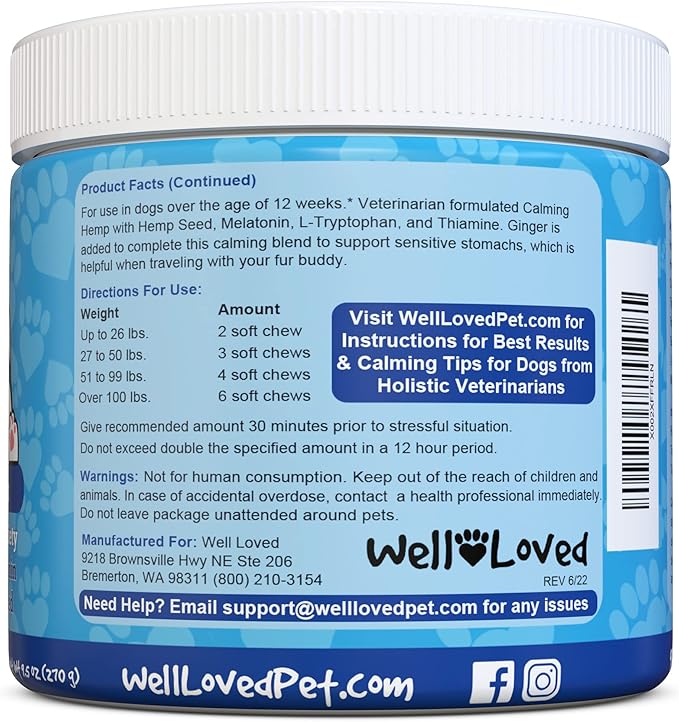 Calming Chews for Dogs - Dog Calm Treats, Made in USA, Vet Developed, Behavior Support, Stress, Separation, Fireworks, Travel, Melatonin, Natural & Holistic, 90 Count