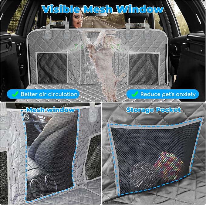 URPOWER Back Seat Extender for Dogs - Hard Bottom Dog Car Seat Cover Holds 400 lbs, Waterproof Dog Hammock Dogs Bed for Cars, SUVs & Small Trucks, Pet Backseat Protector with Mesh Window & Large Space